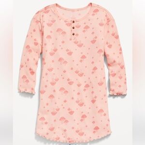 Old Navy Rib-Knit Henley Nightgown for Girls, Pink Mushroom, L and XL, NWT